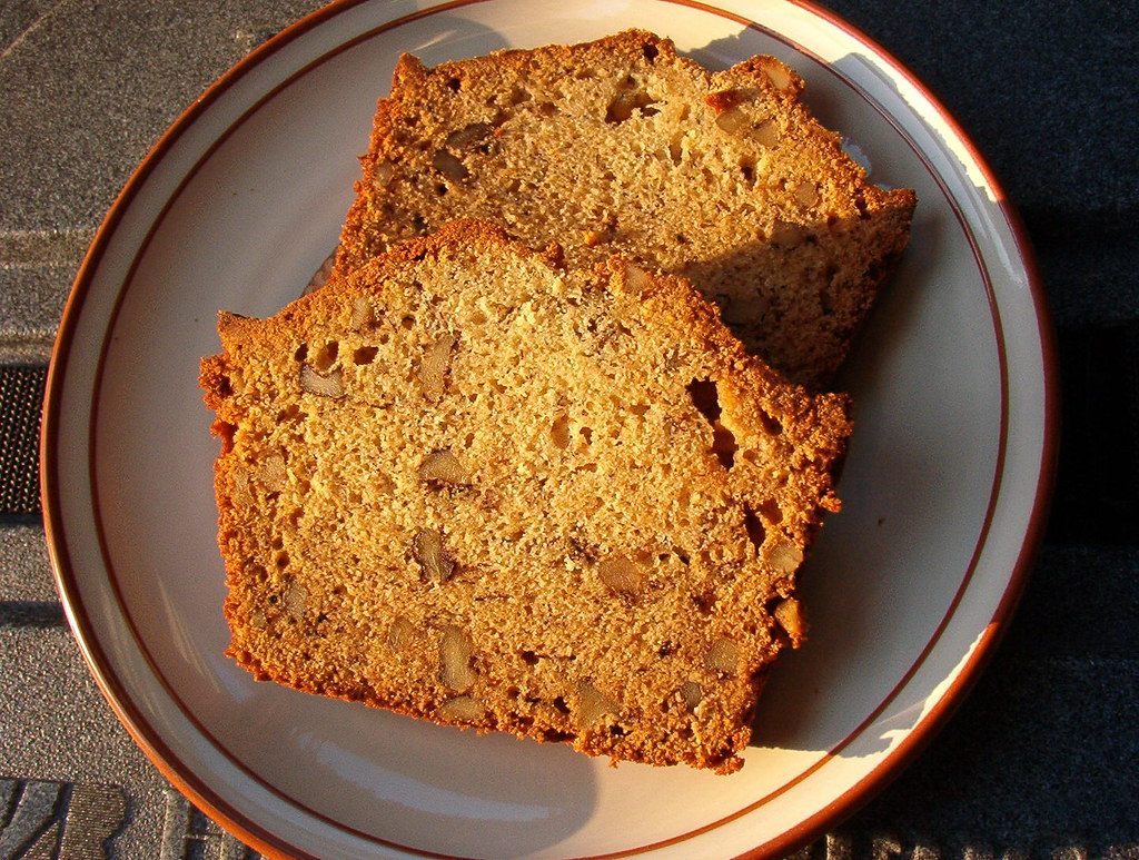 Two slices of banana bread on a plate