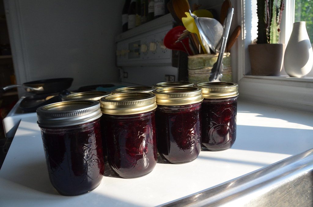 A photo of blueberry jam jar