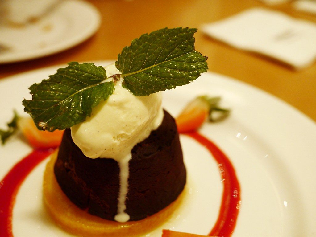 A photo of warm chocolate cake