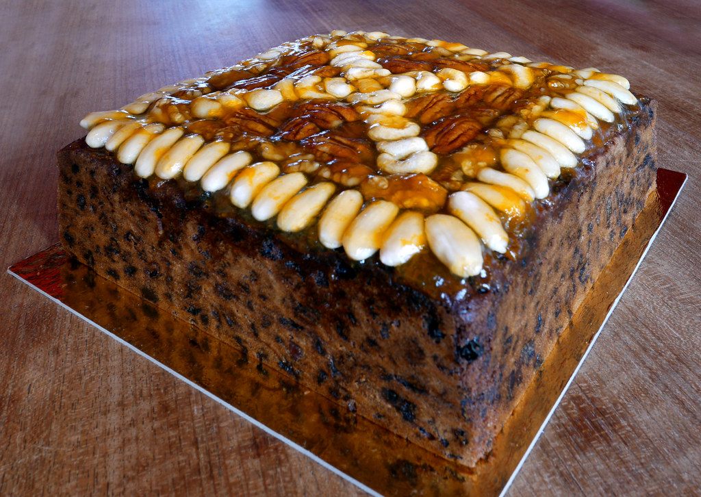A photo of dark fruitcake