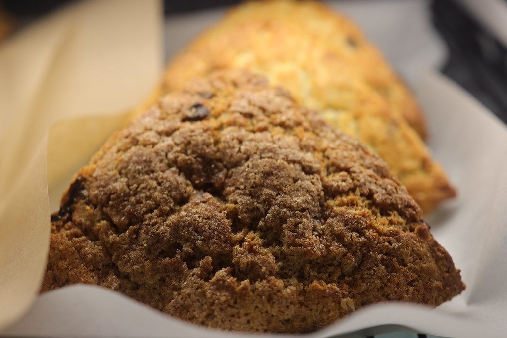 A raisin tea bun, close up