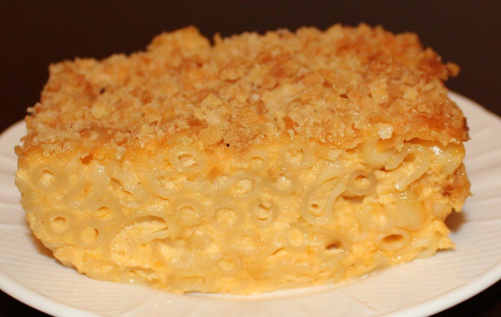 A photo of baked macaroni and cheese