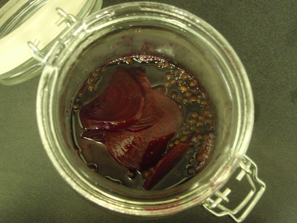 A photo of pickled beets jar