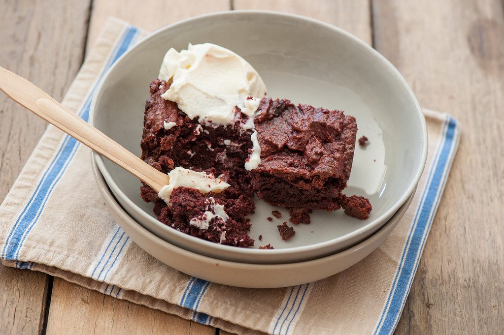 A photo of red velvet brownies